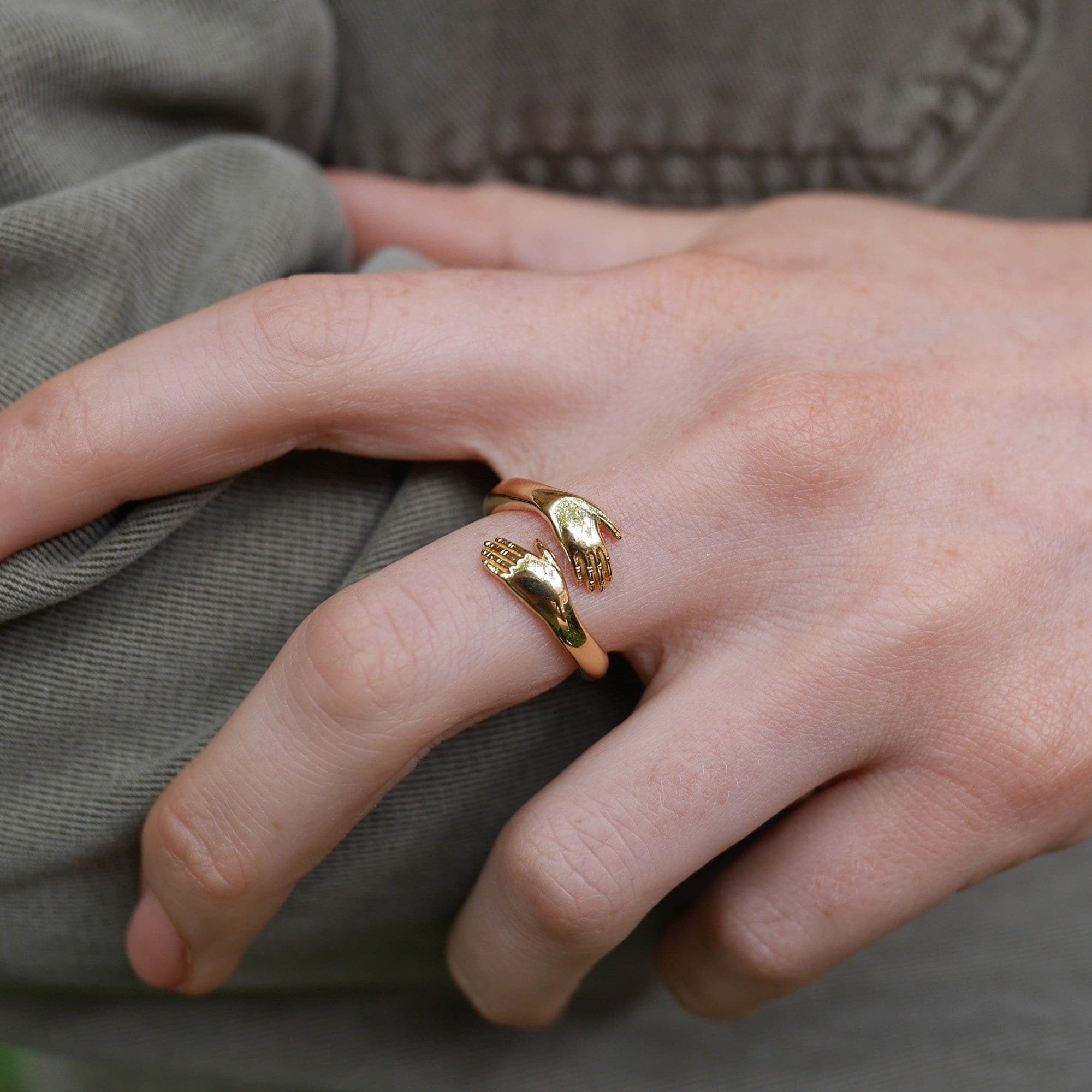 14K Solid Gold Hug Ring: Adjustable Friendship Jewelry