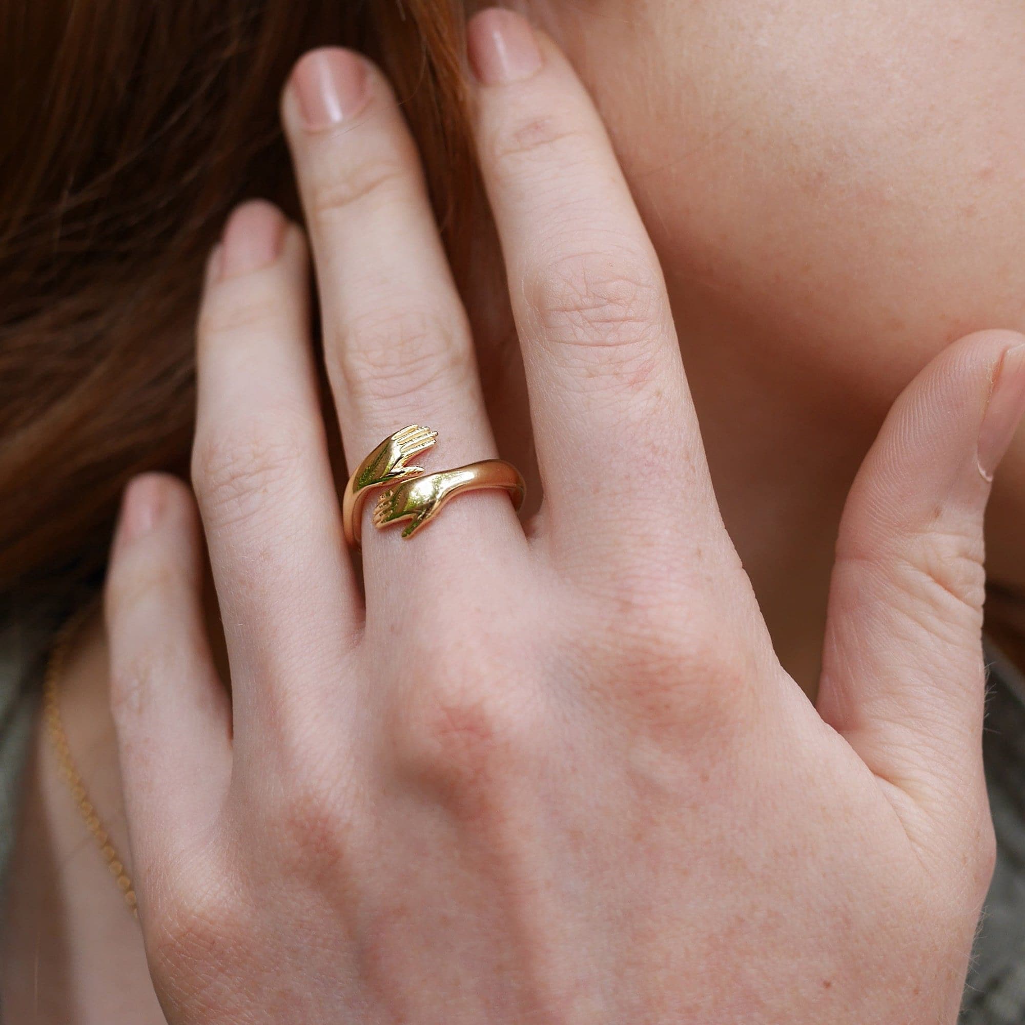 14K Solid Gold Hug Ring: Adjustable Friendship Jewelry