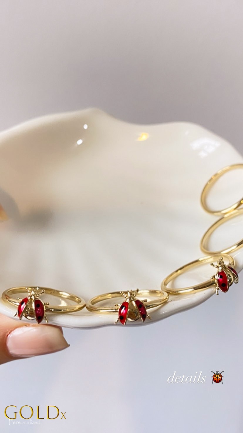 14K Solid Gold Ladybug Ring: Good Luck Charm, Valentine's Gift