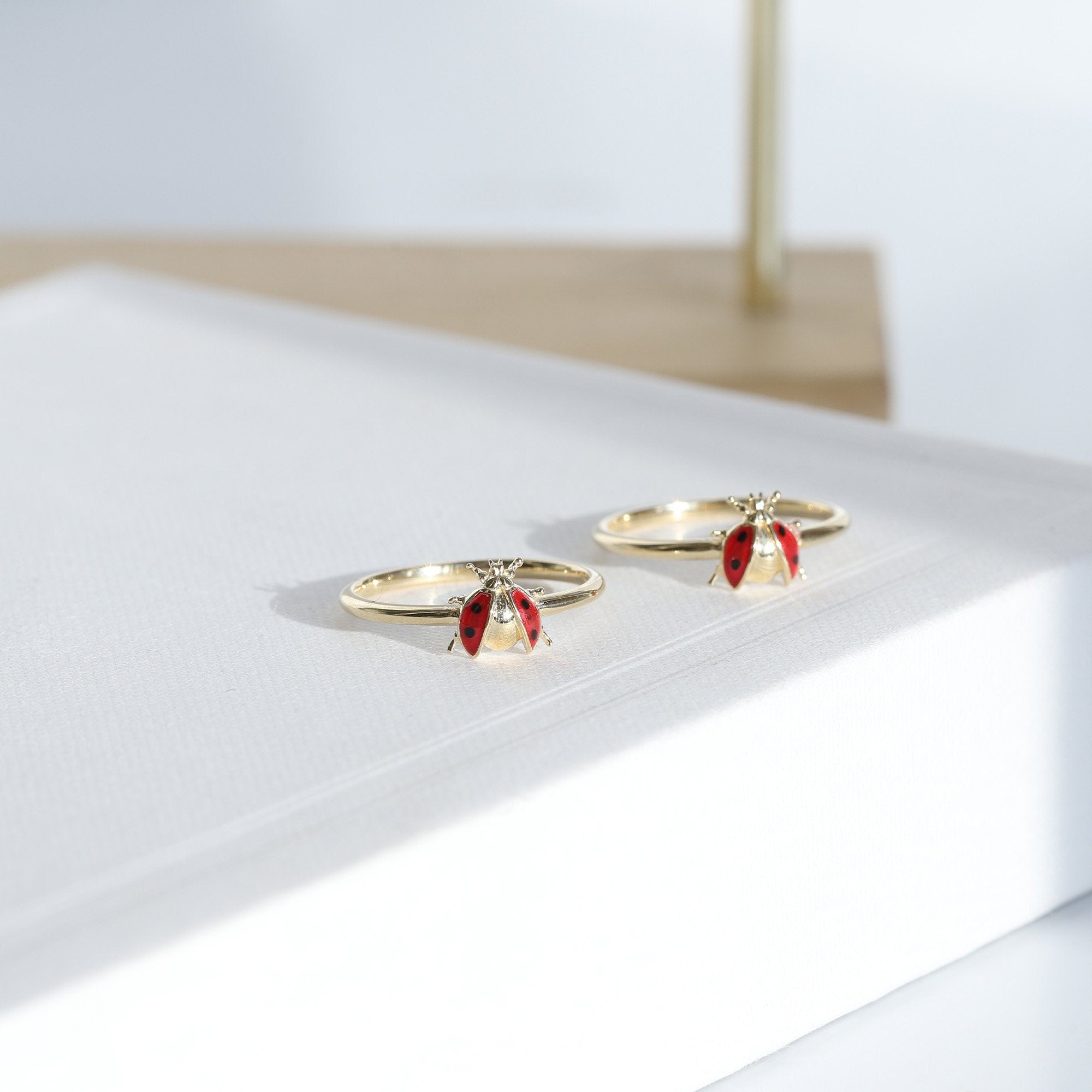 14K Solid Gold Ladybug Ring: Good Luck Charm, Valentine's Gift