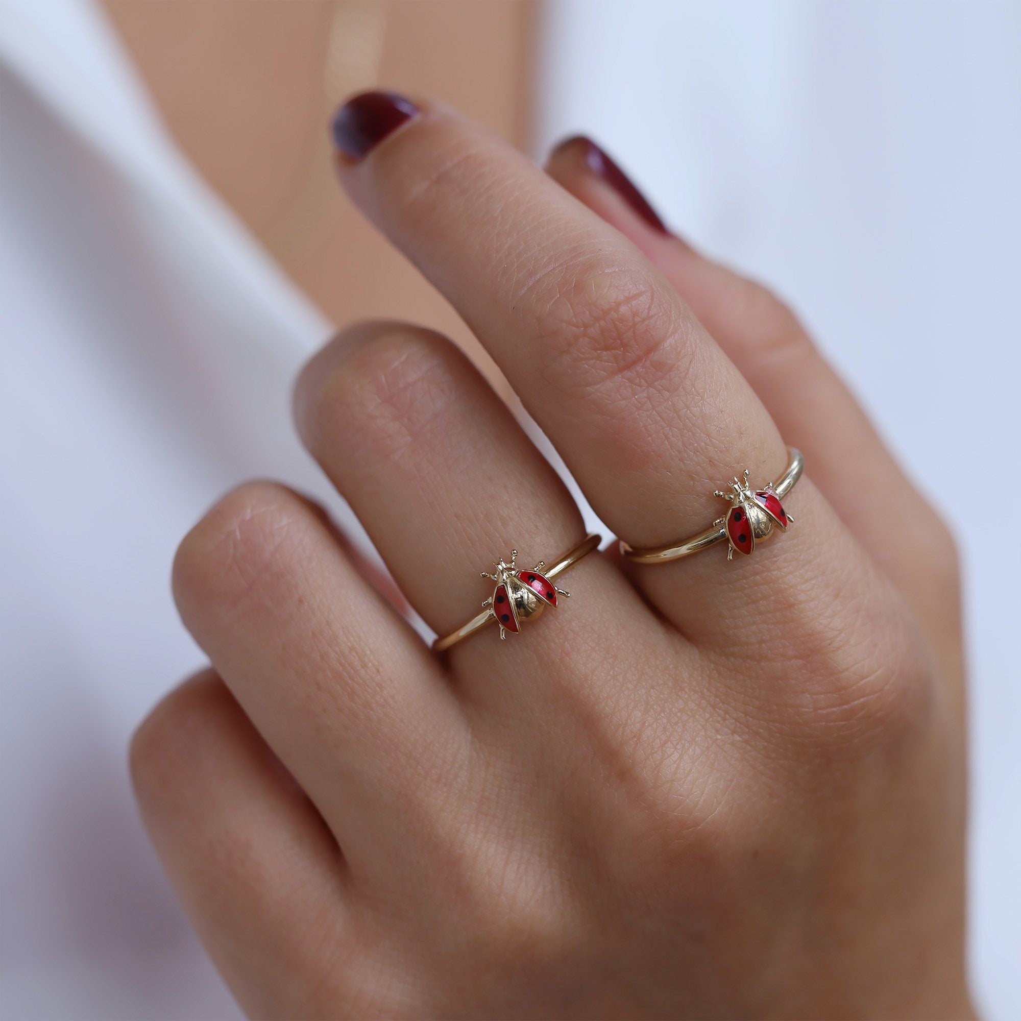 14K Solid Gold Ladybug Ring: Good Luck Charm, Valentine's Gift
