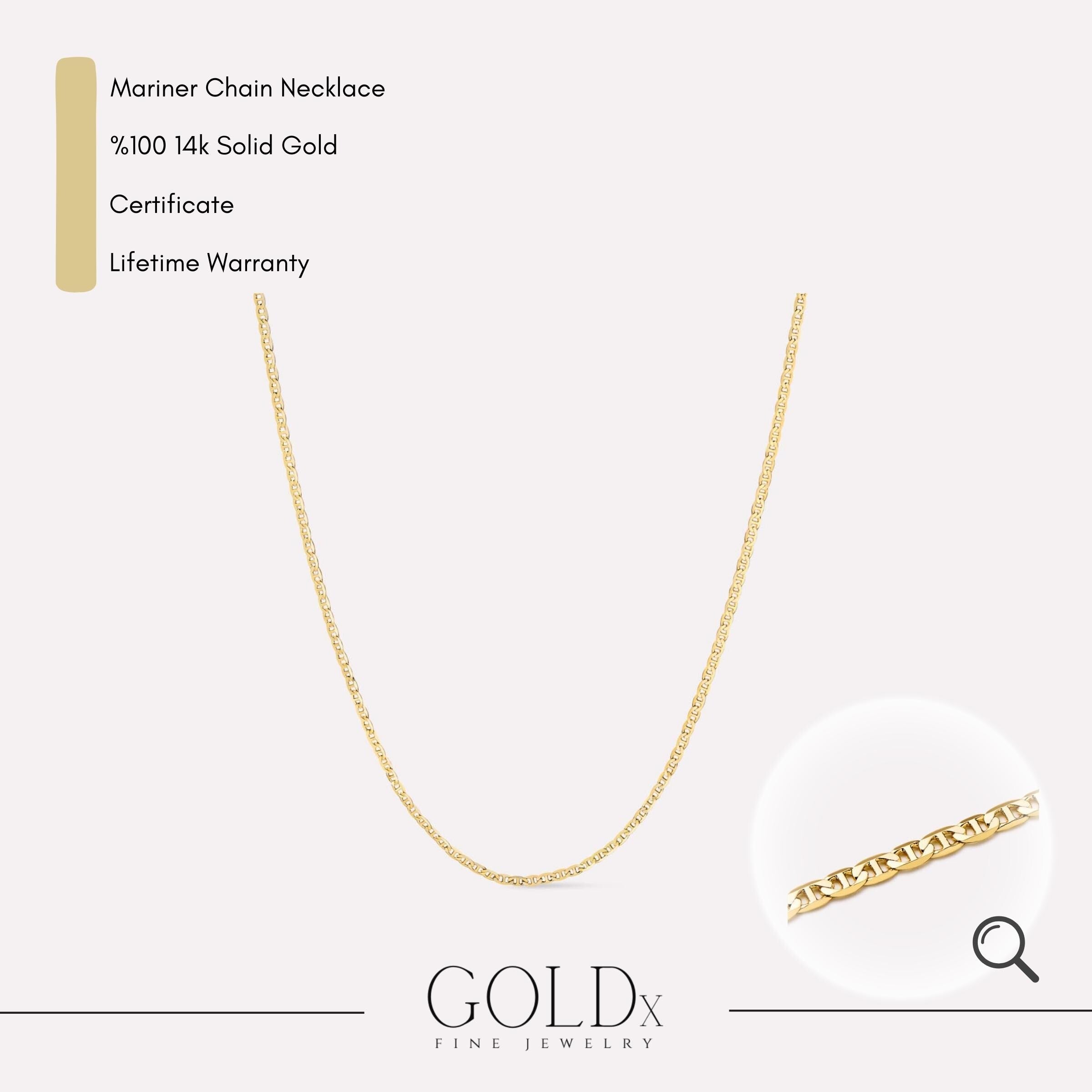 14K Solid Gold Mariner Link Chain Necklace: Handmade Valentino Style