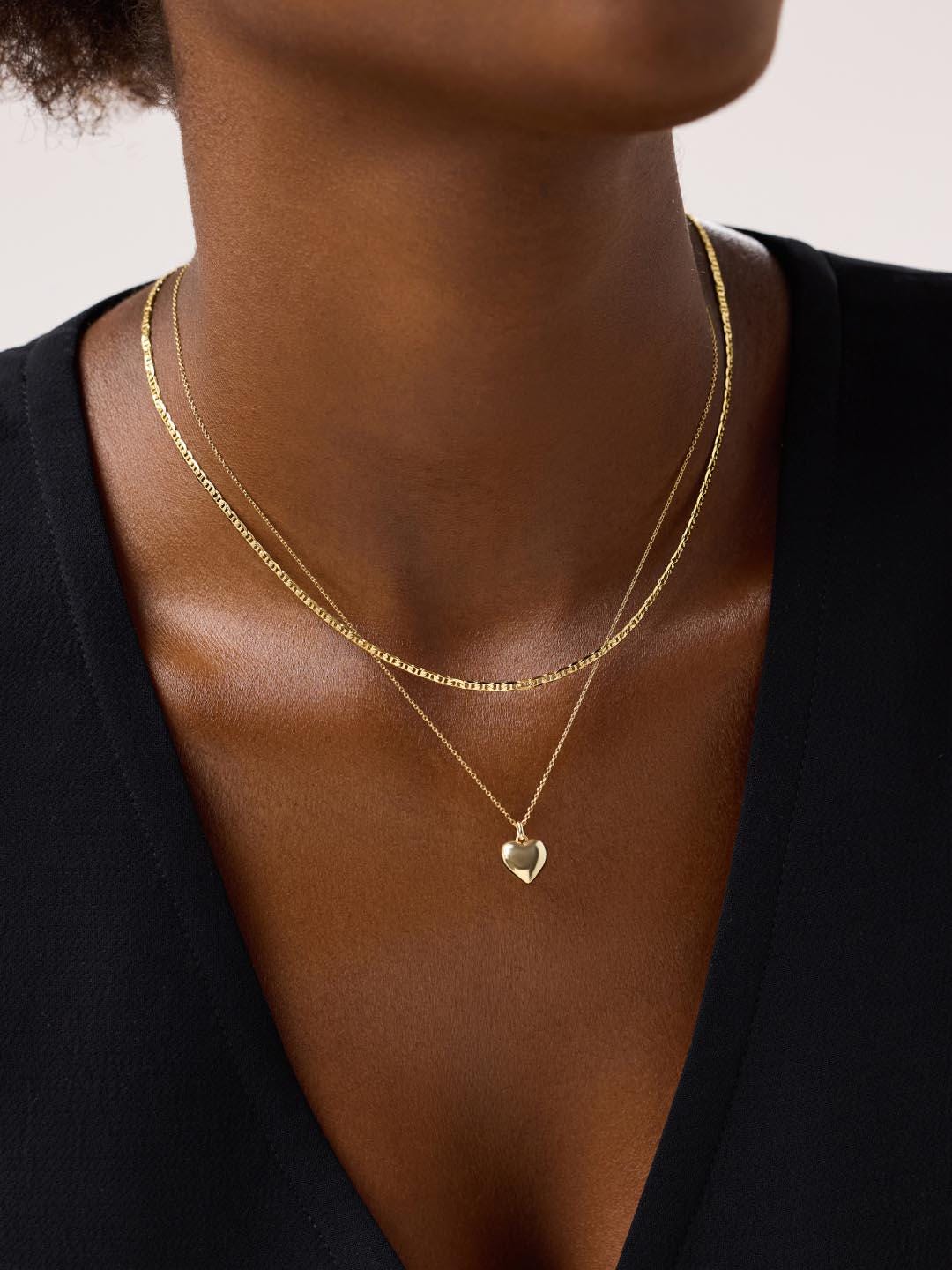 14K Solid Gold Mariner Link Chain Necklace: Handmade Valentino Style