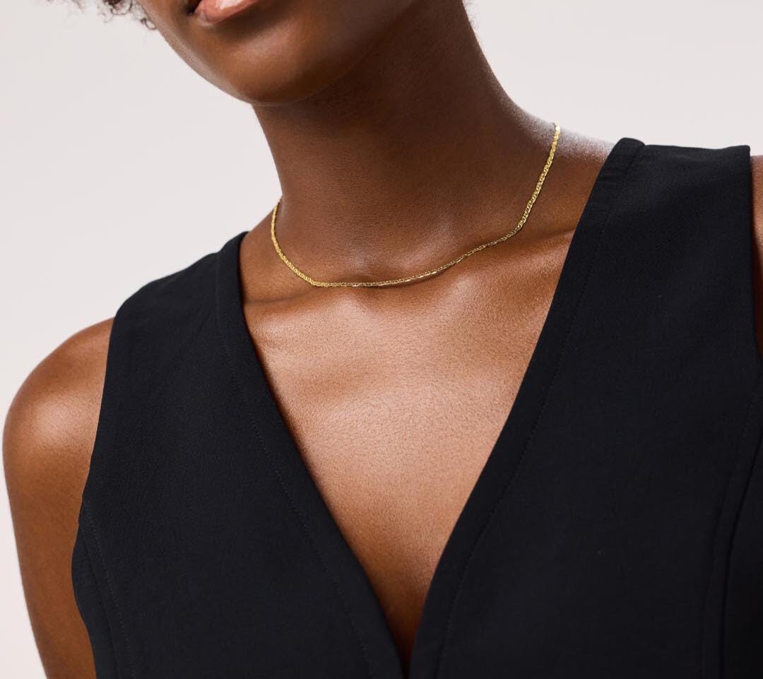 14K Solid Gold Mariner Link Chain Necklace: Handmade Valentino Style