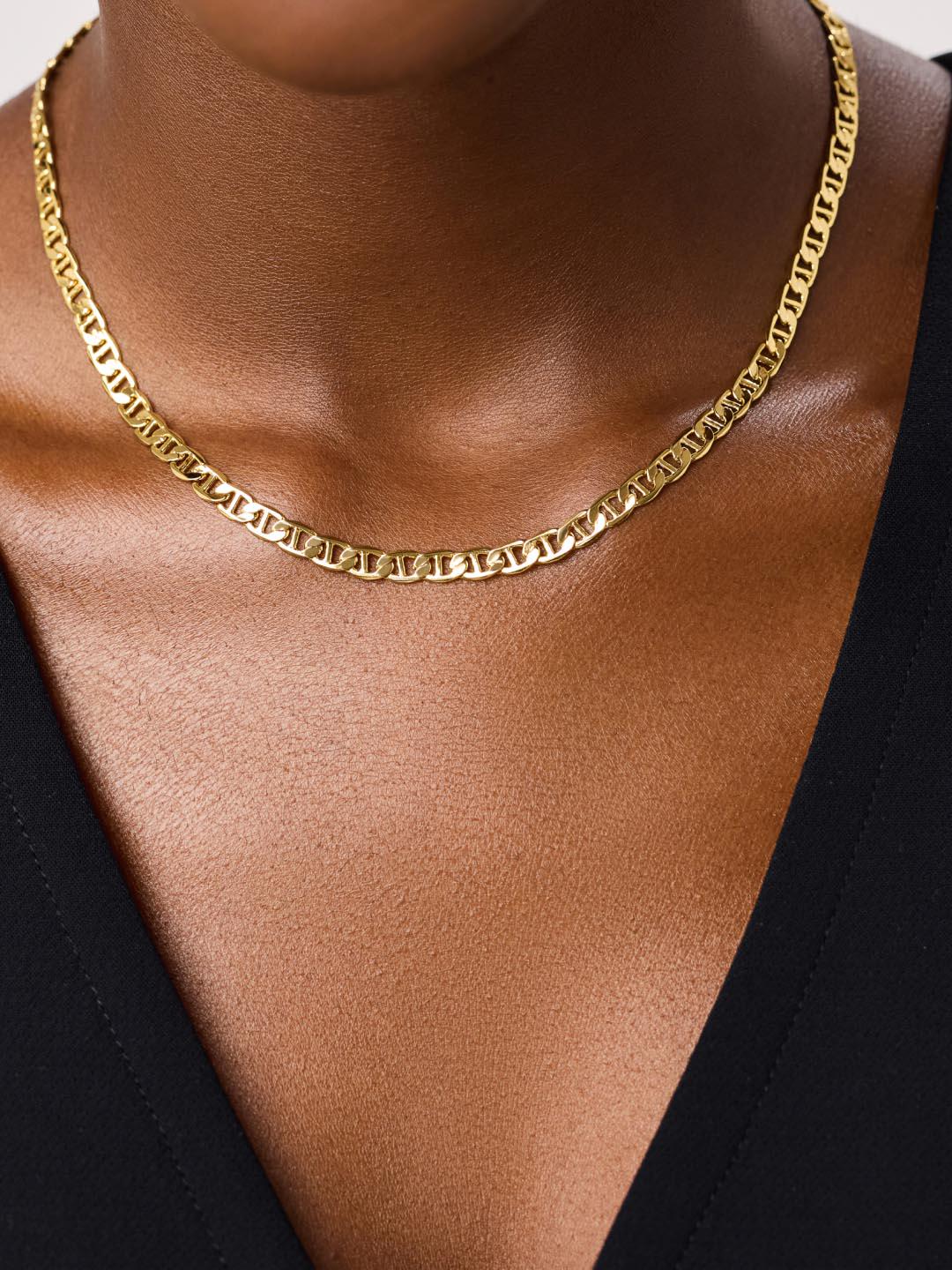 14K Solid Gold Mariner Link Chain Necklace: Handmade Valentino Style