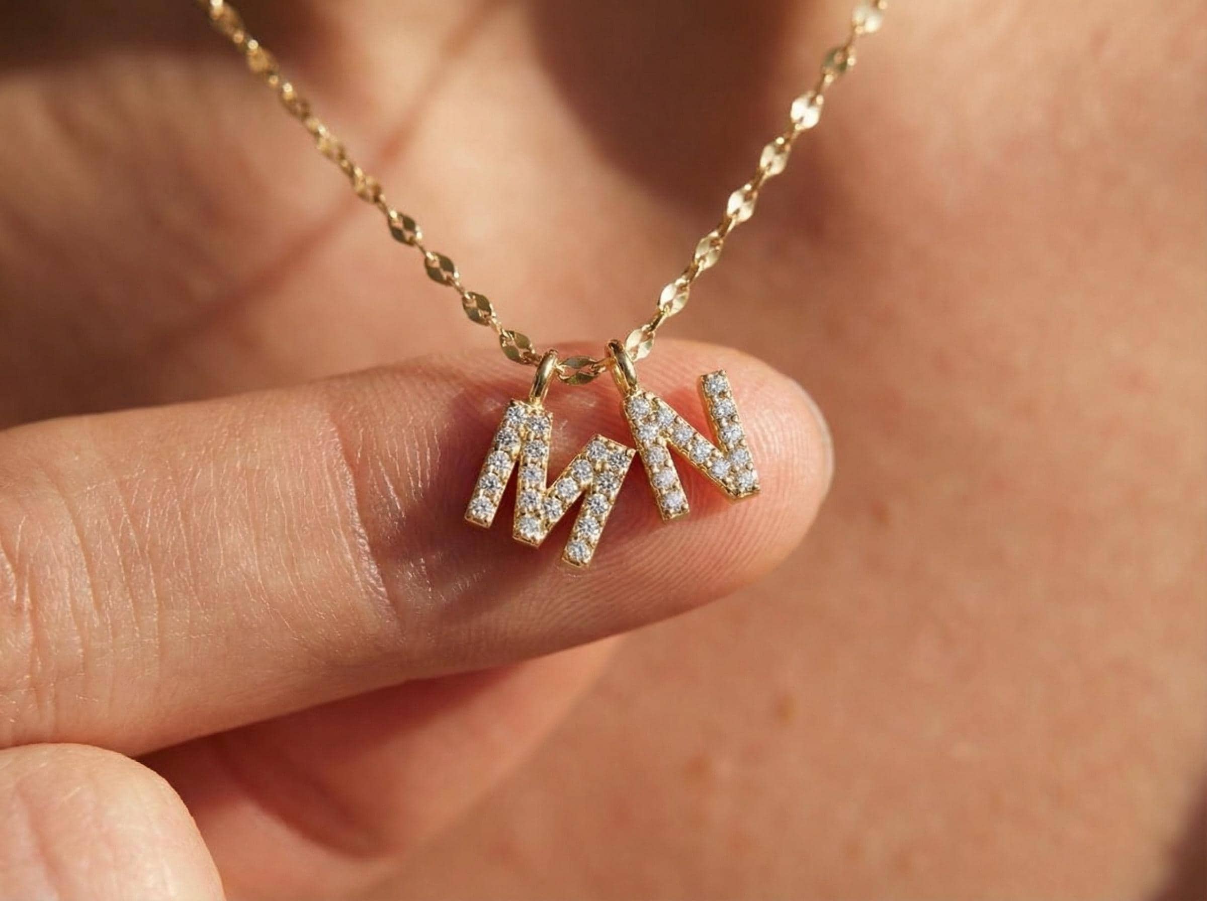 14K Solid Gold Multi Initial Necklace – Custom Double Letter Necklace, Personalized Gold Name Jewelry, Dainty Everyday Gift for Her
