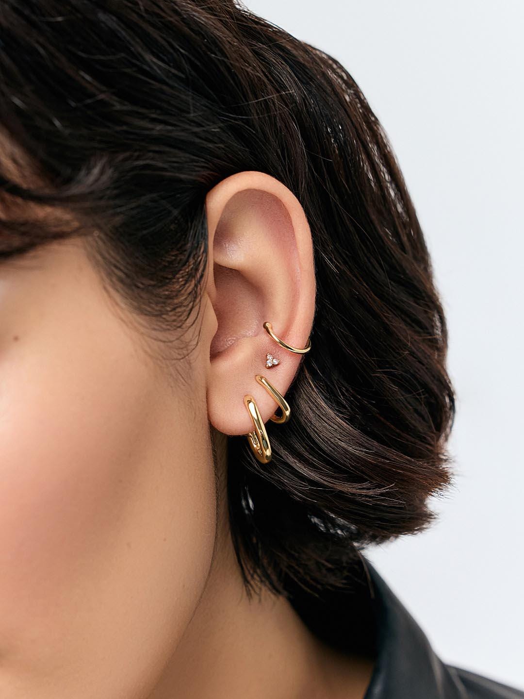 14K Solid Gold Oval Hoop Earrings: Chunky Huggie Dangle