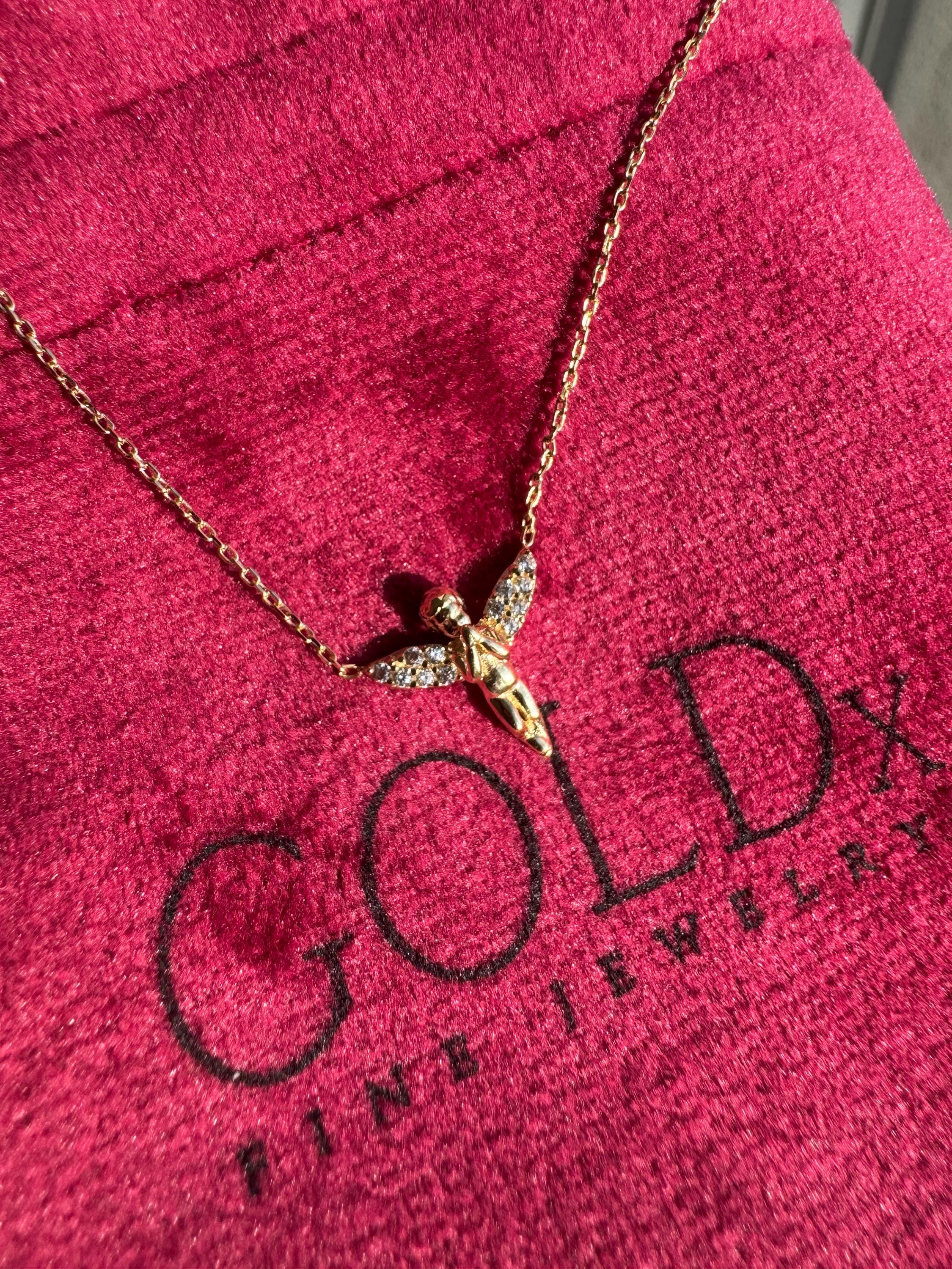 14K Solid Gold Praying Angel Necklace: Diamond Cut Saint Michael Charm