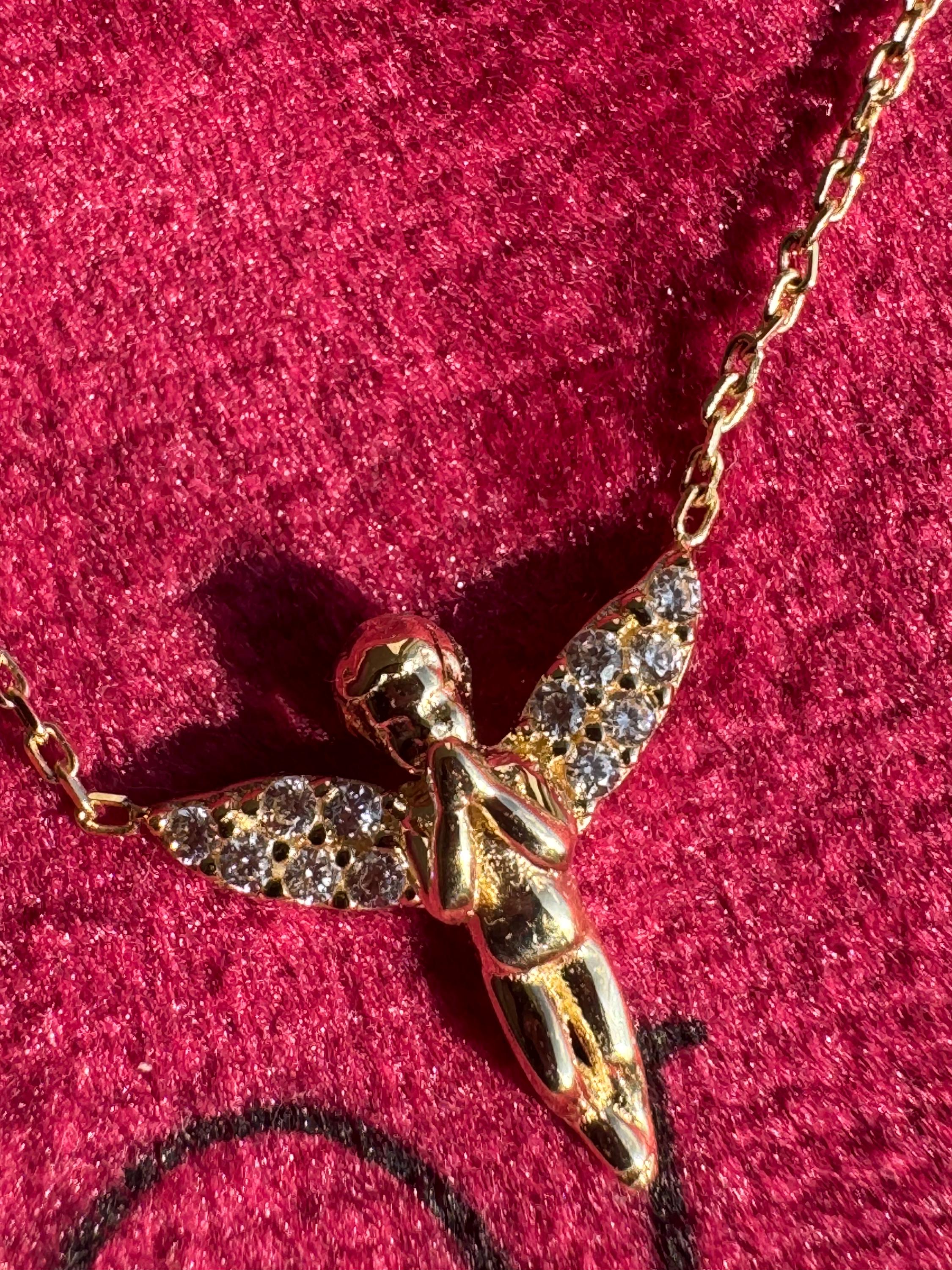 14K Solid Gold Praying Angel Necklace: Diamond Cut Saint Michael Charm