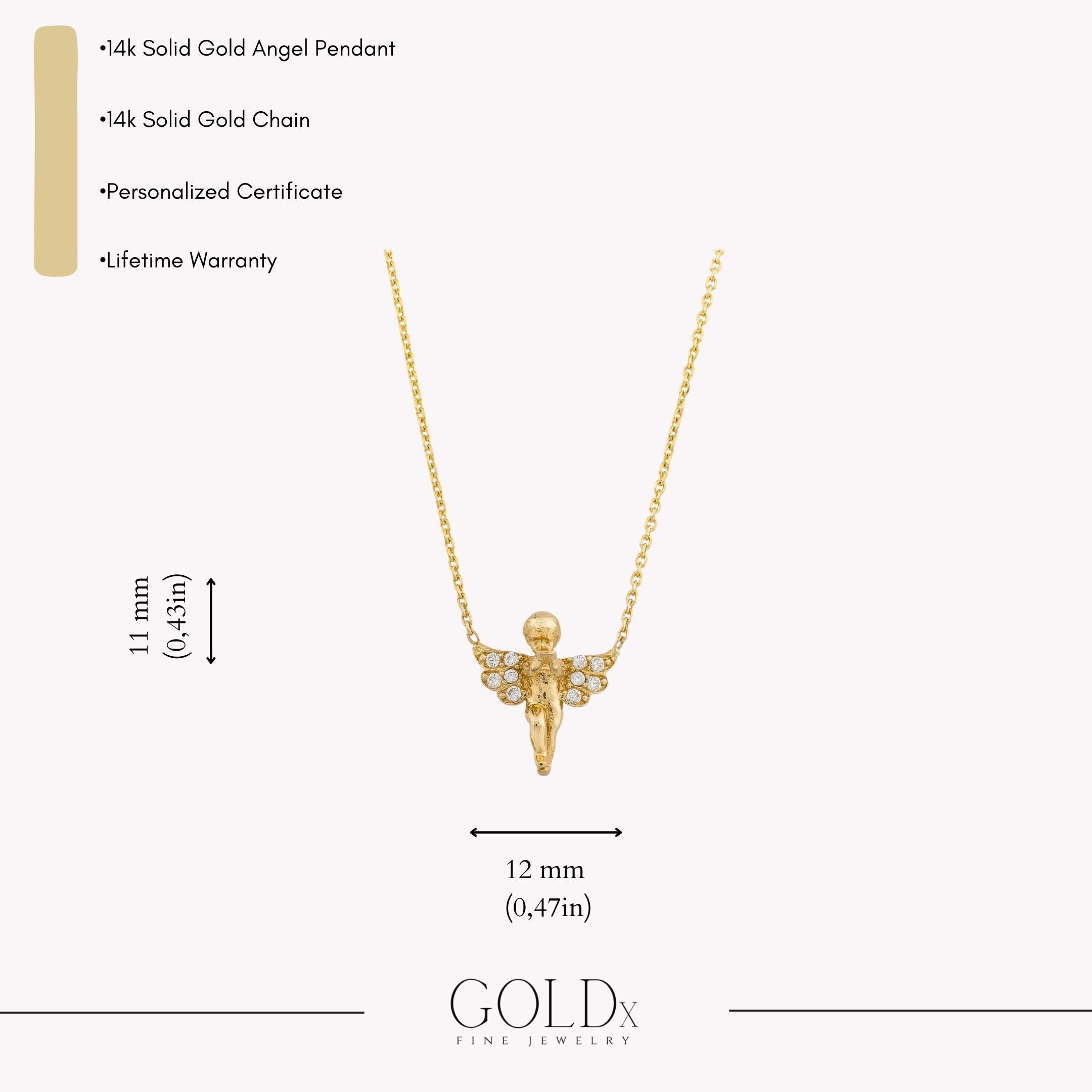 14K Solid Gold Praying Angel Necklace: Diamond Cut Saint Michael Charm