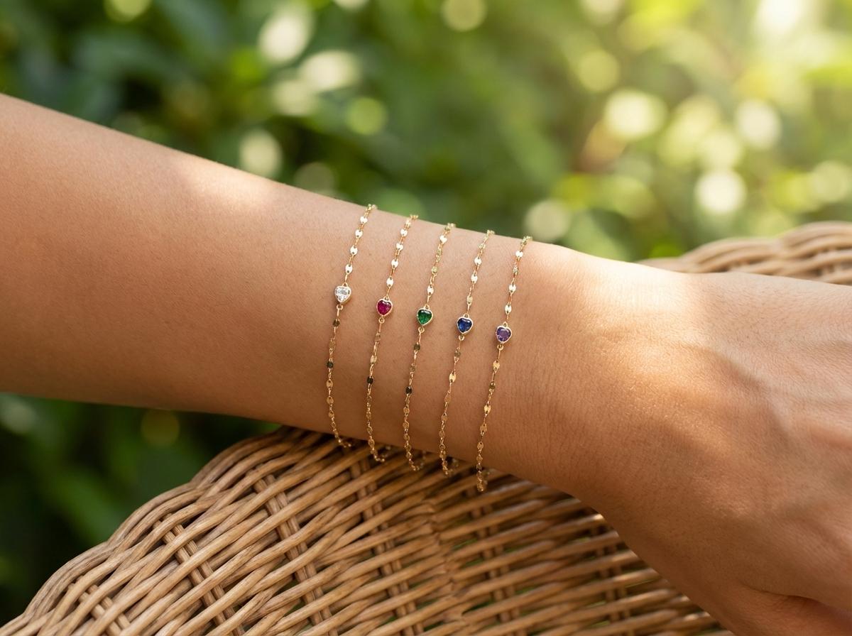 14K Solid Gold Twisted Bracelet with Ruby – Mirror or Sun Star Chain – July Birthstone Gift