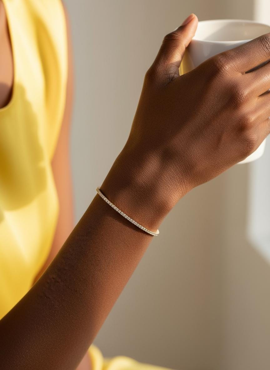 14K Solid Gold or Sterling Silver Tennis Bracelet | 3mm Round Cut CZ Diamonds | Dainty Minimalist Bracelet, Everyday Jewelry Gift