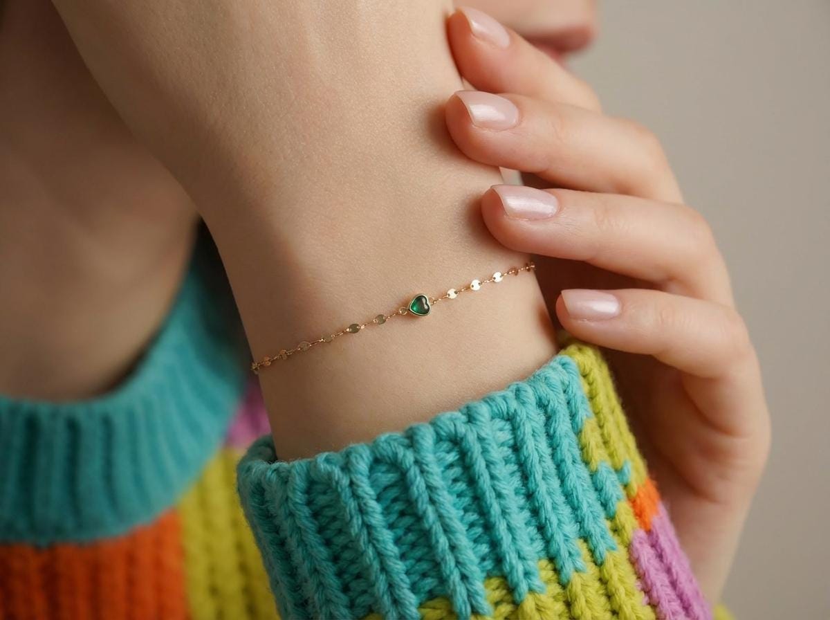 14K Twisted Gold Chain Bracelet with Gemstone Heart – Real Gold Birthstone Gift for Her