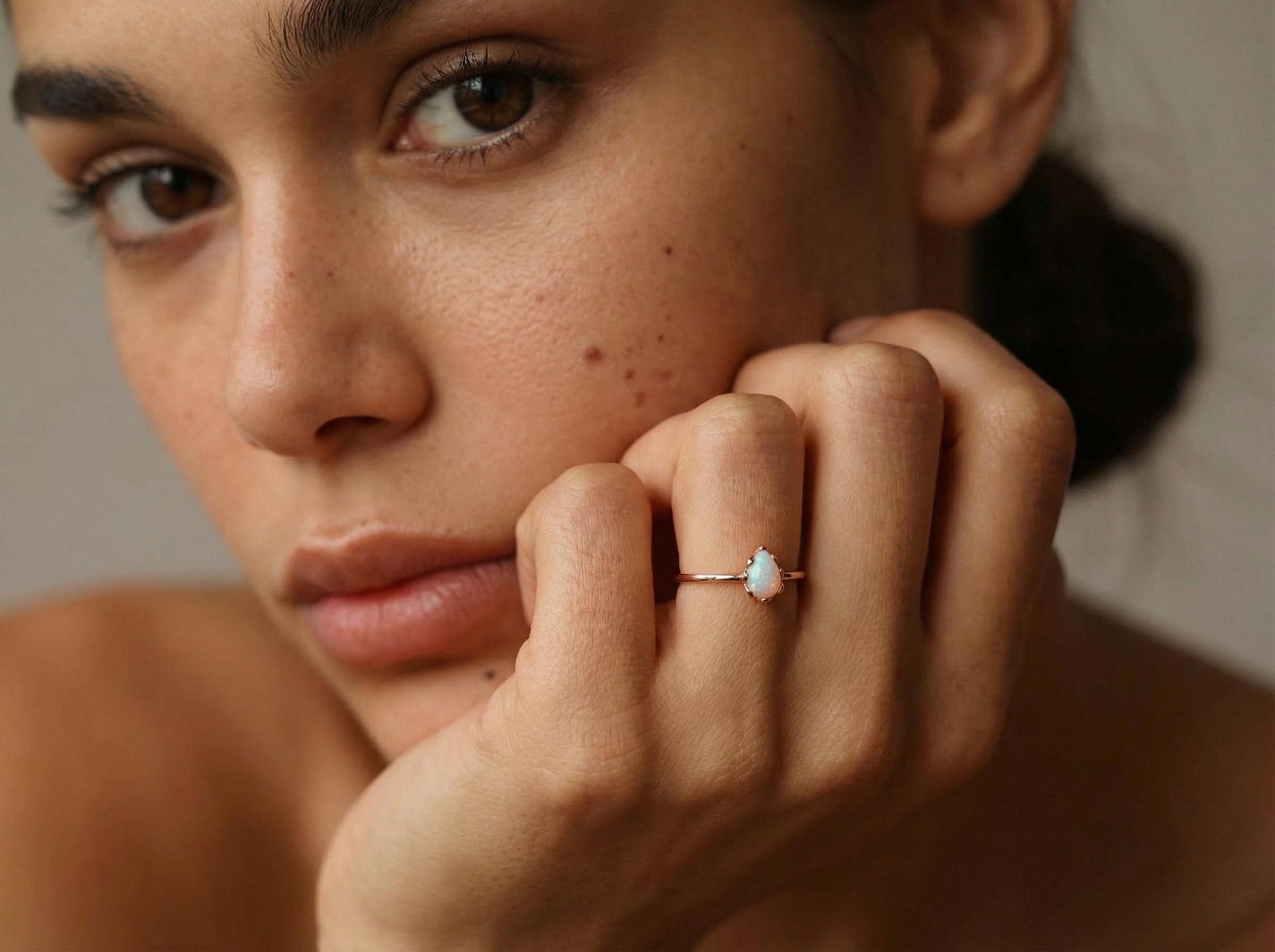 Opal Ring in 14K Solid Gold, Dainty Opal Ring, October Birthstone Ring, Promise Ring, Gift for Her, Minimalist Pear Opal Ring