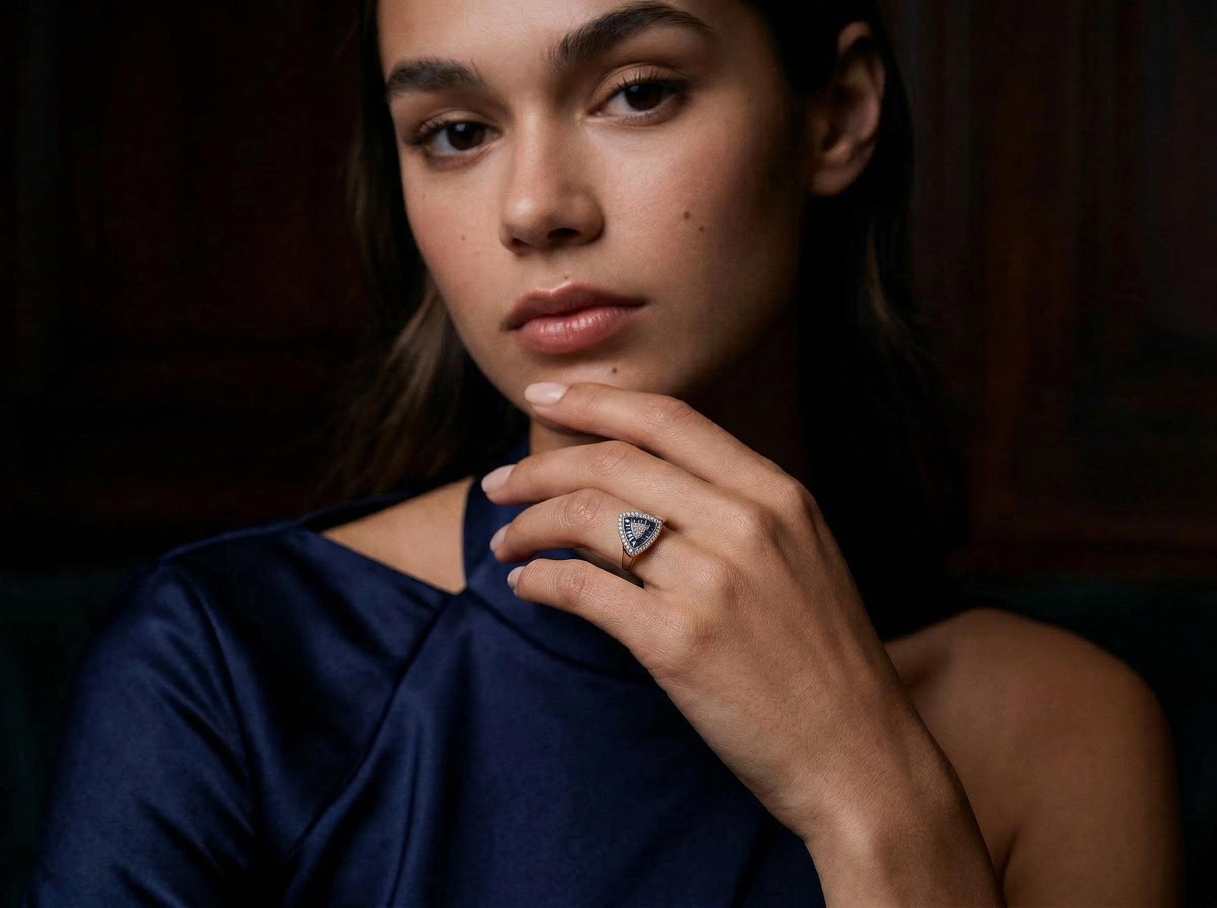 Sapphire Ring 14K Solid Gold, Triangle Baguette Sapphire Ring, September Birthstone Gift, Gold Statement Ring, Fine Jewelry