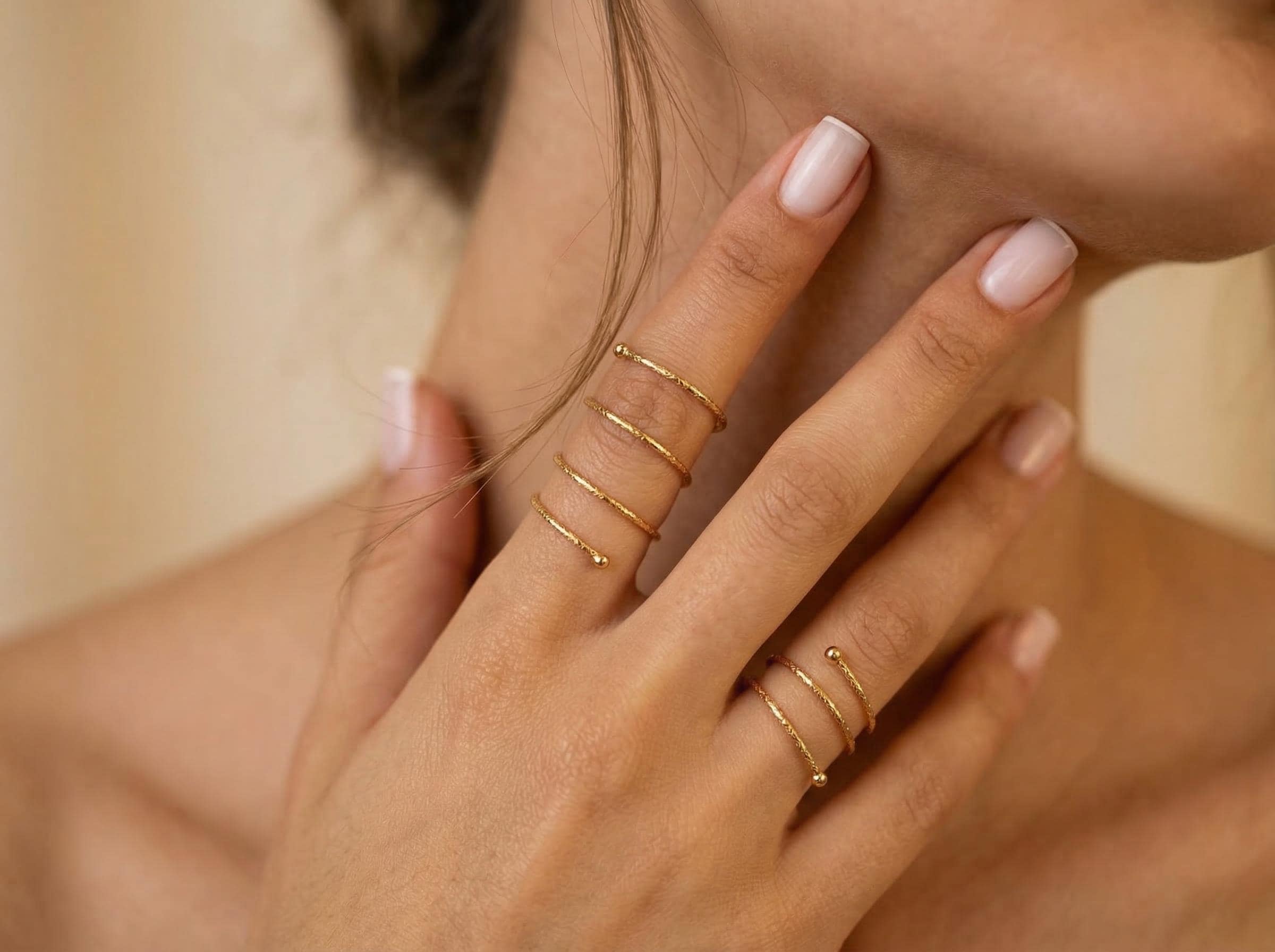 multi band wrap ring forming stacked look illusion delicate thin gold ring adjustable minimalist style