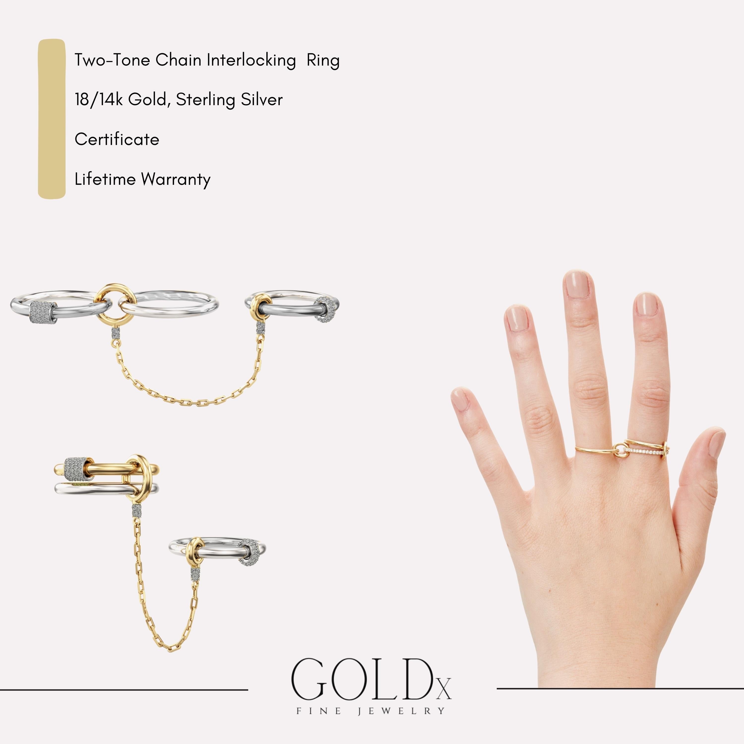 Two-Tone Sterling Silver Chain Ring: Y2K Connected Statement Ring