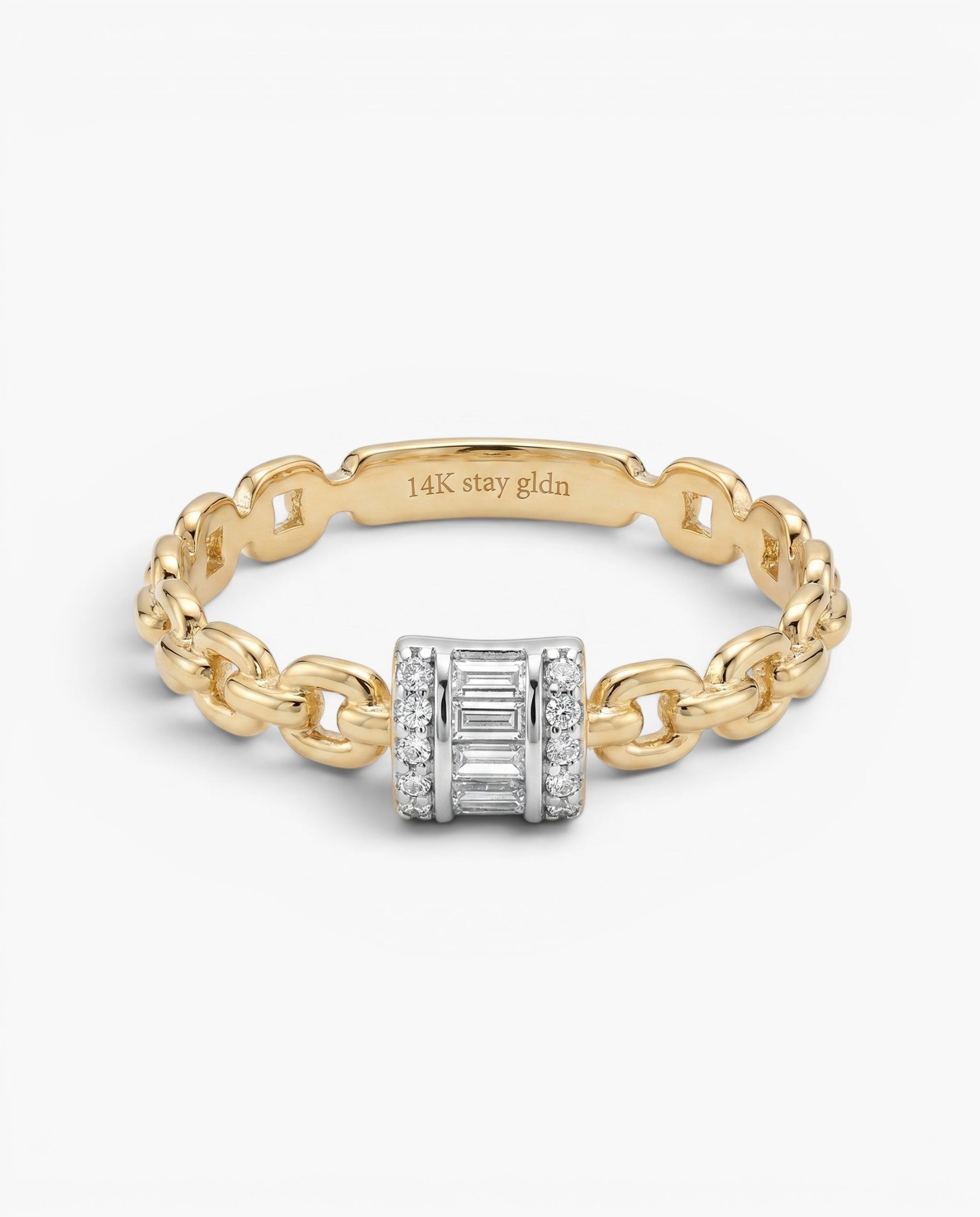 14K Solid Gold Diamond Ring Chain Link Ring, Baguette Cut, Minimal Dainty Stacking  Band Jewelry, Anniversary Gift for Wife