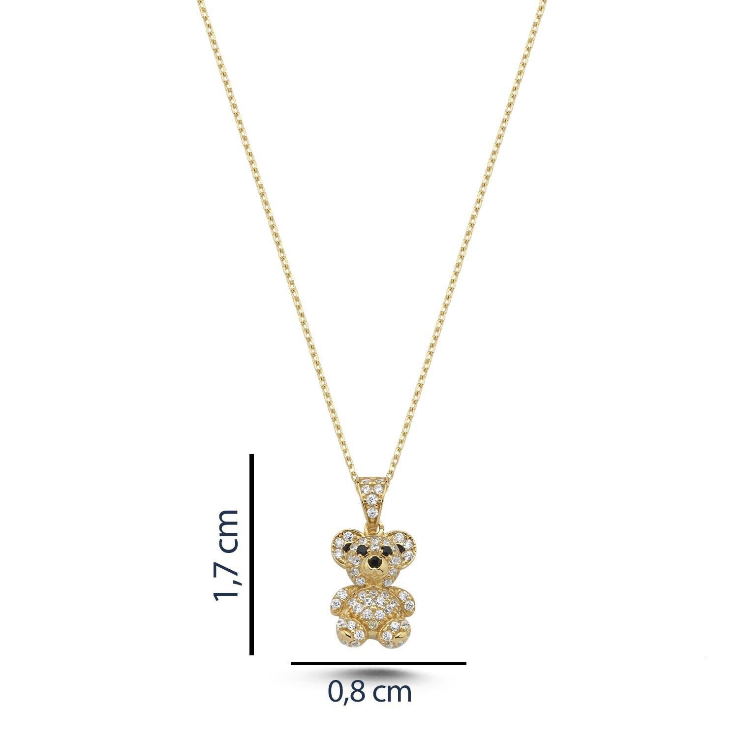 14k Real Gold Pendants Necklace, 14k Solid Gold Teddy Bear Pendant, Diamond model, Cubic Zirconia Stone, Gift For Christmas, Gift for her