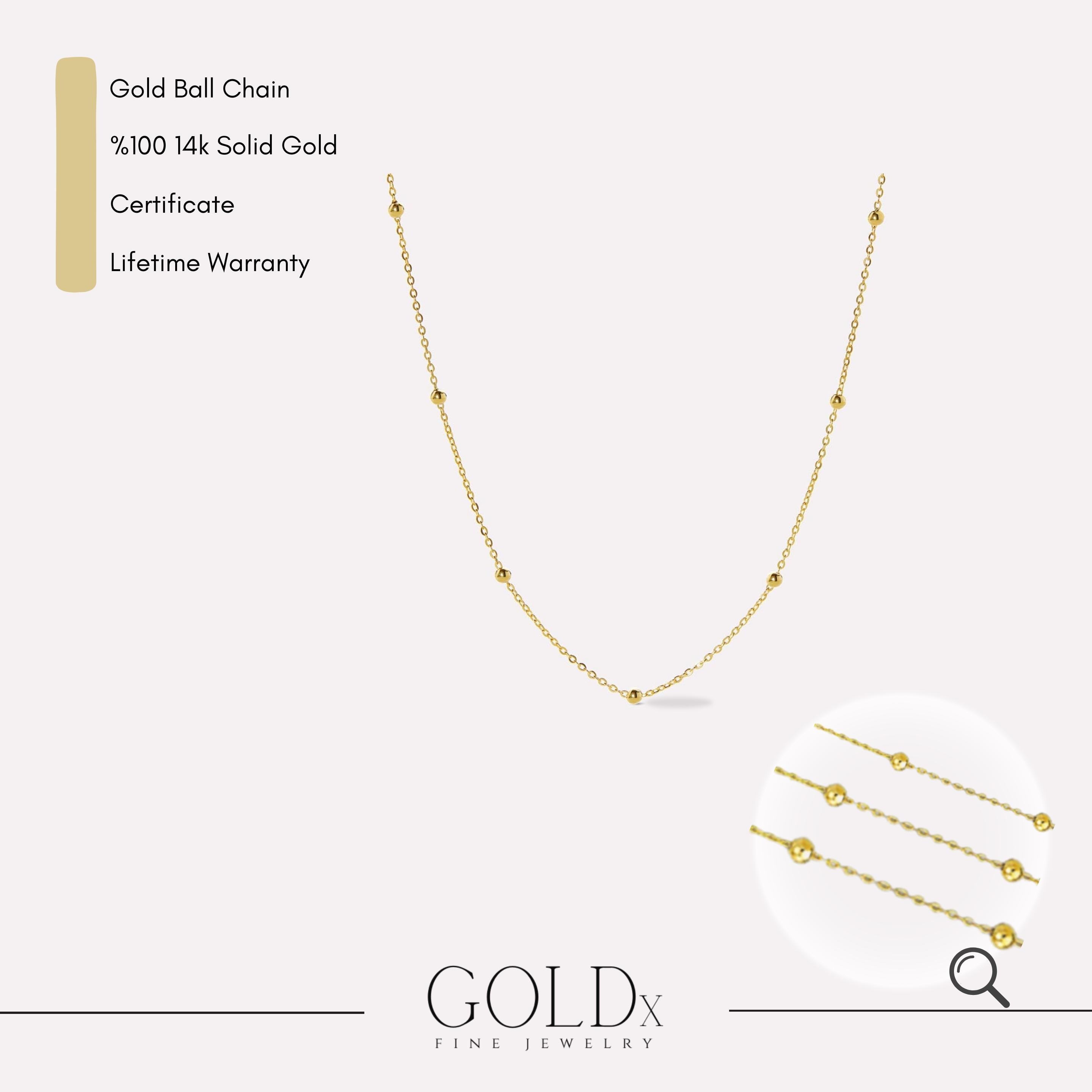 14k Solid Gold Ball Chain Bracelet: Minimalist Satellite Necklace