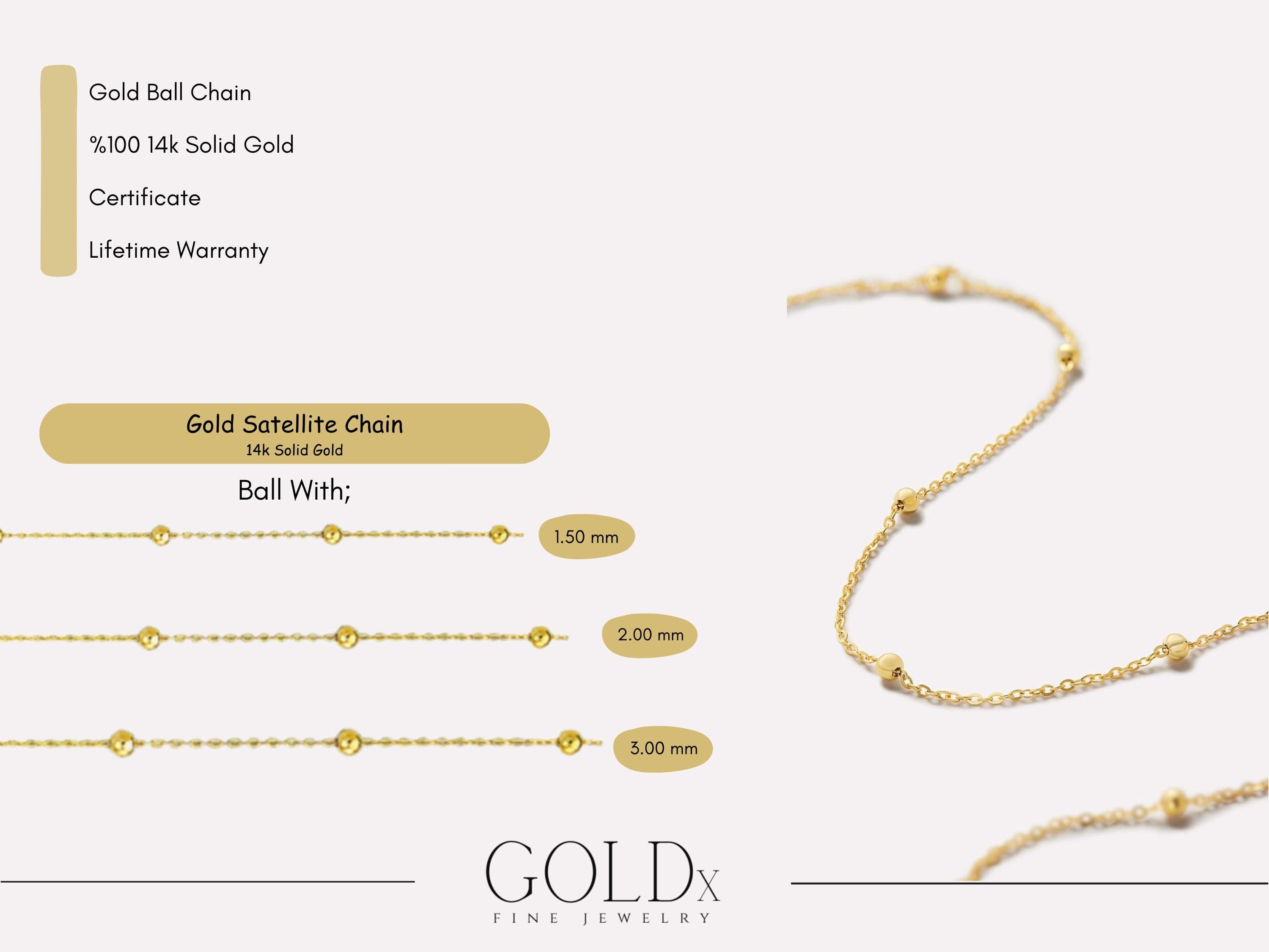 14k Solid Gold Ball Chain Bracelet: Minimalist Satellite Necklace
