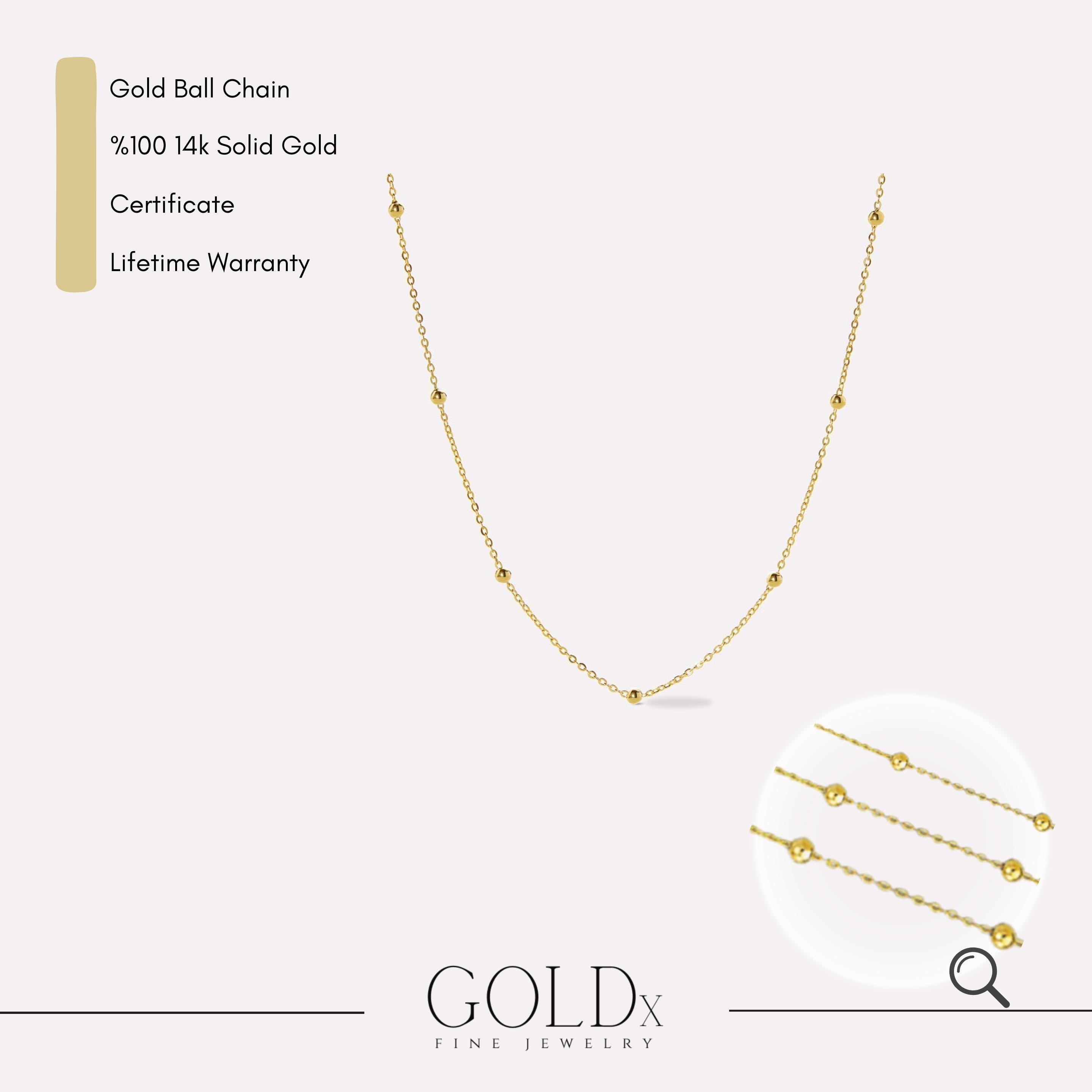 14k Solid Gold Ball Chain Bracelet: Minimalist Satellite Necklace