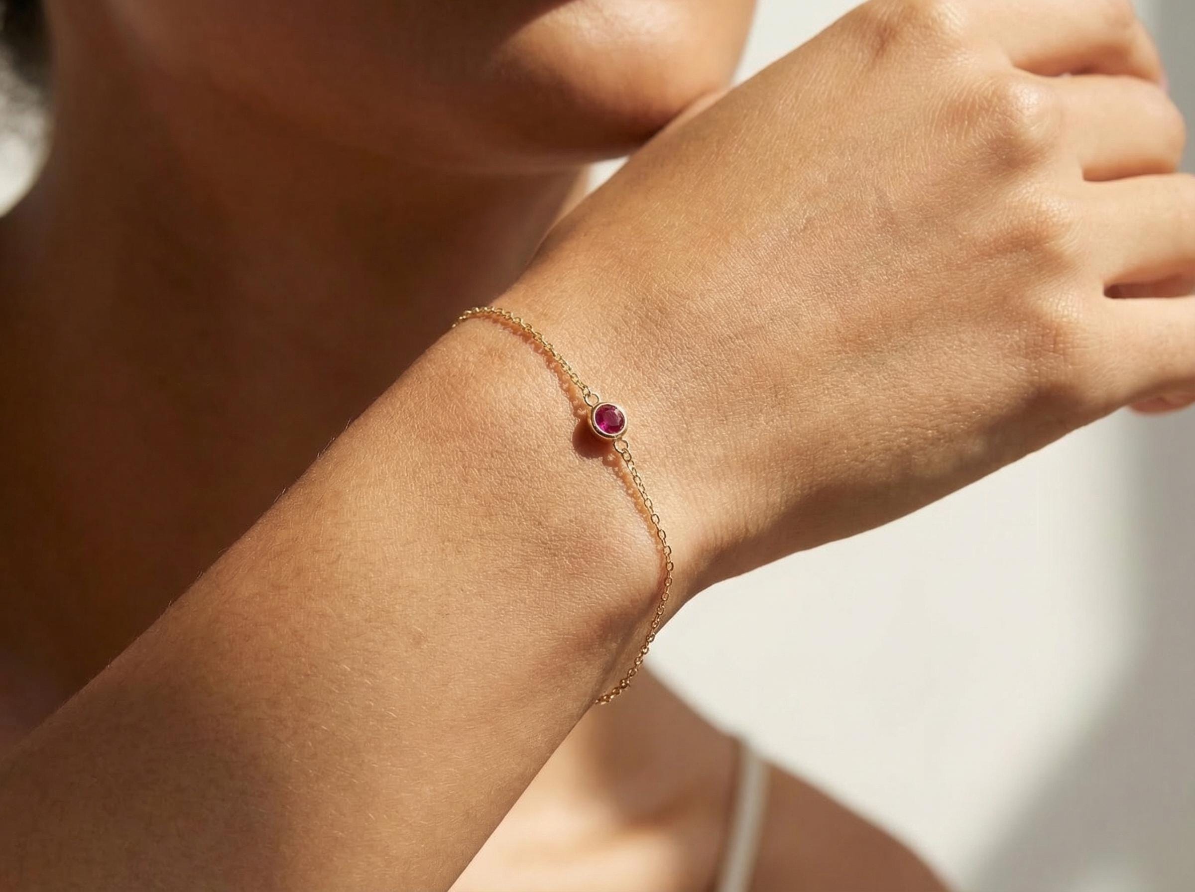 14k Solid Gold Couple Birthstone Bracelet, Matching Bracelets for Couples, BFF Bracelet, Friendship Bracelet, Personalized Birthstone Gift