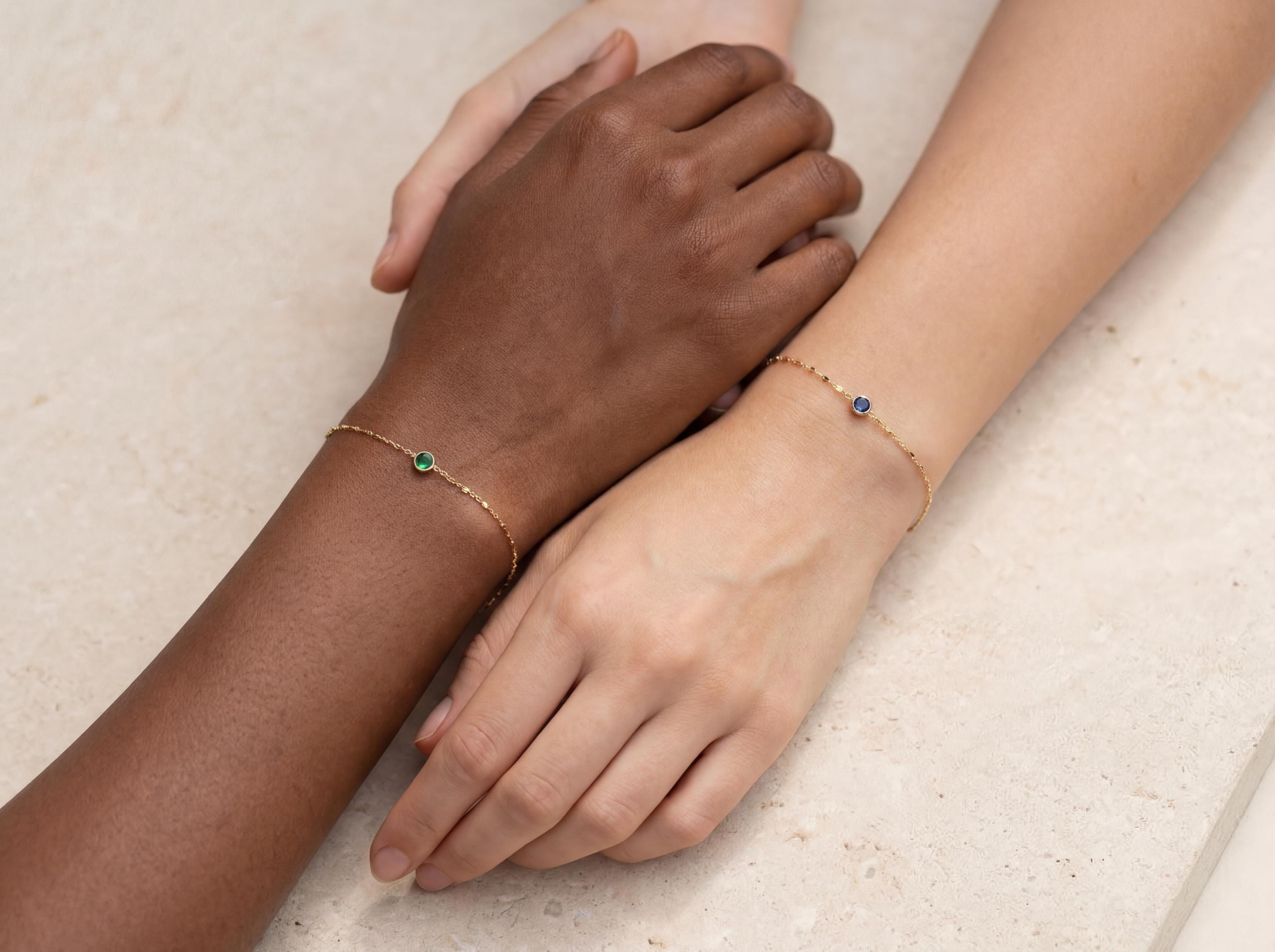 14k Solid Gold Couple Birthstone Bracelet, Matching Bracelets for Couples, BFF Bracelet, Friendship Bracelet, Personalized Birthstone Gift