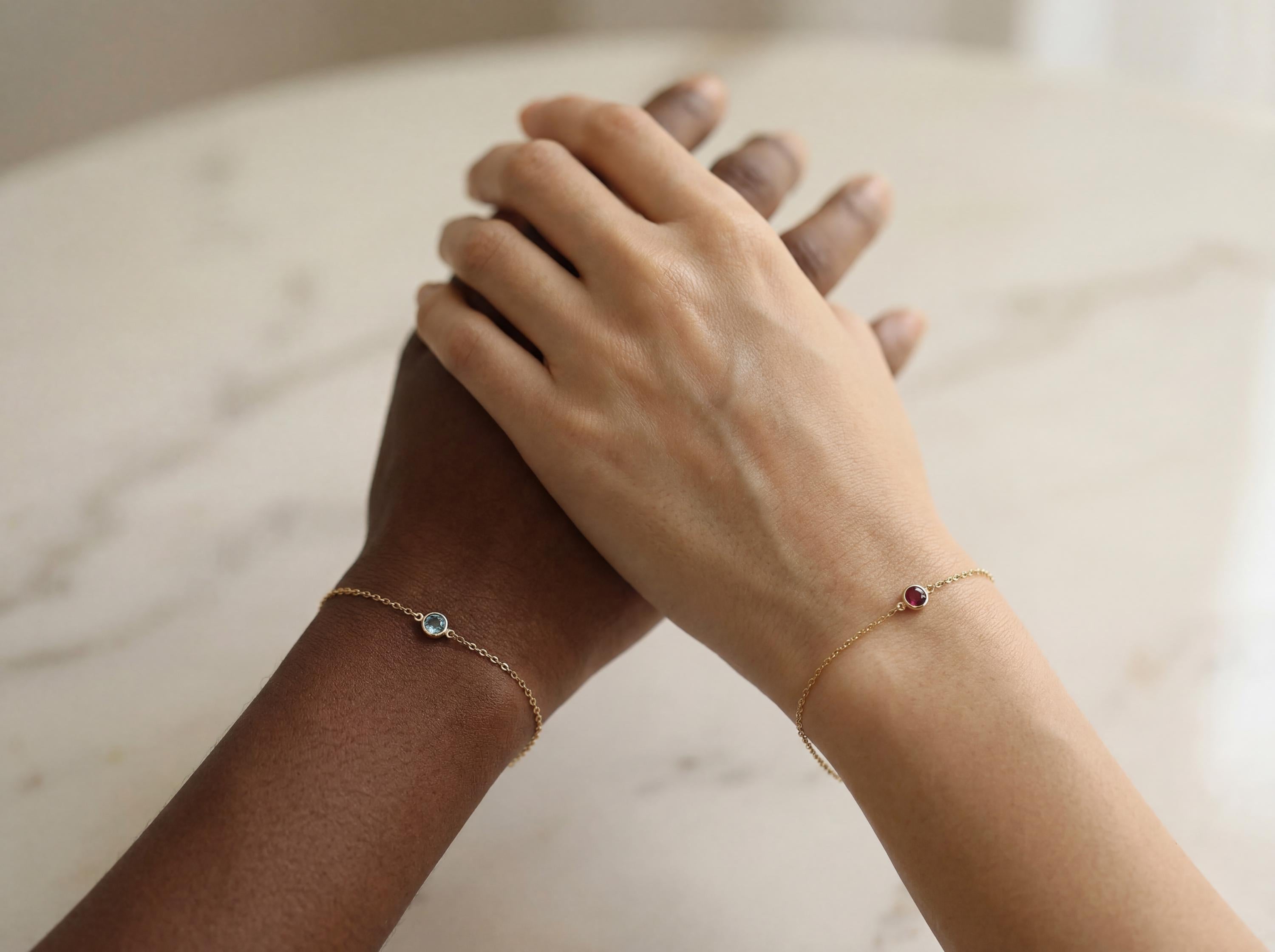 14k Solid Gold Couple Birthstone Bracelet, Matching Bracelets for Couples, BFF Bracelet, Friendship Bracelet, Personalized Birthstone Gift
