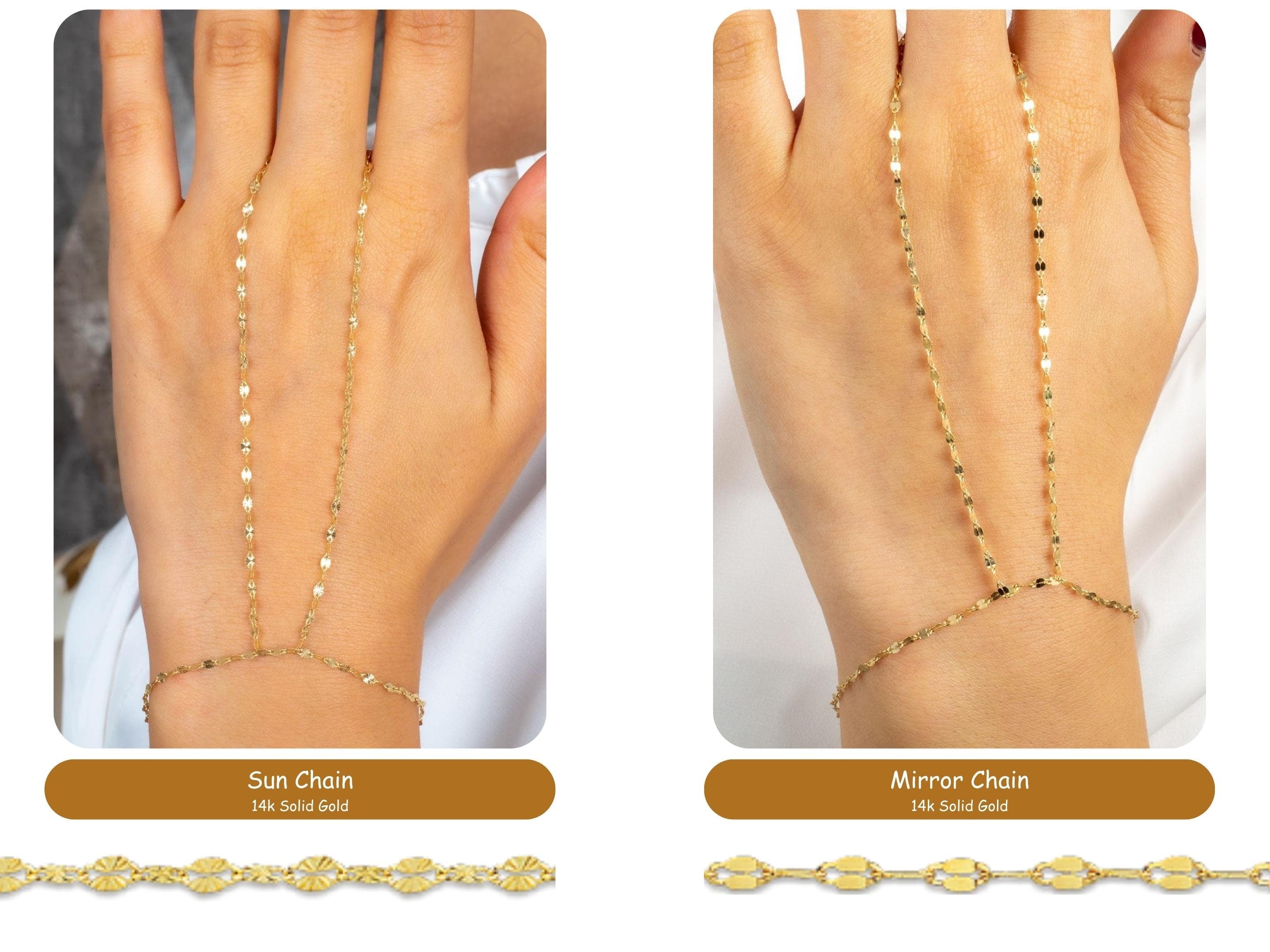 14k Solid Gold Hand Chain Bracelet, Minimalist Bracelet, y2k jewelry, For her