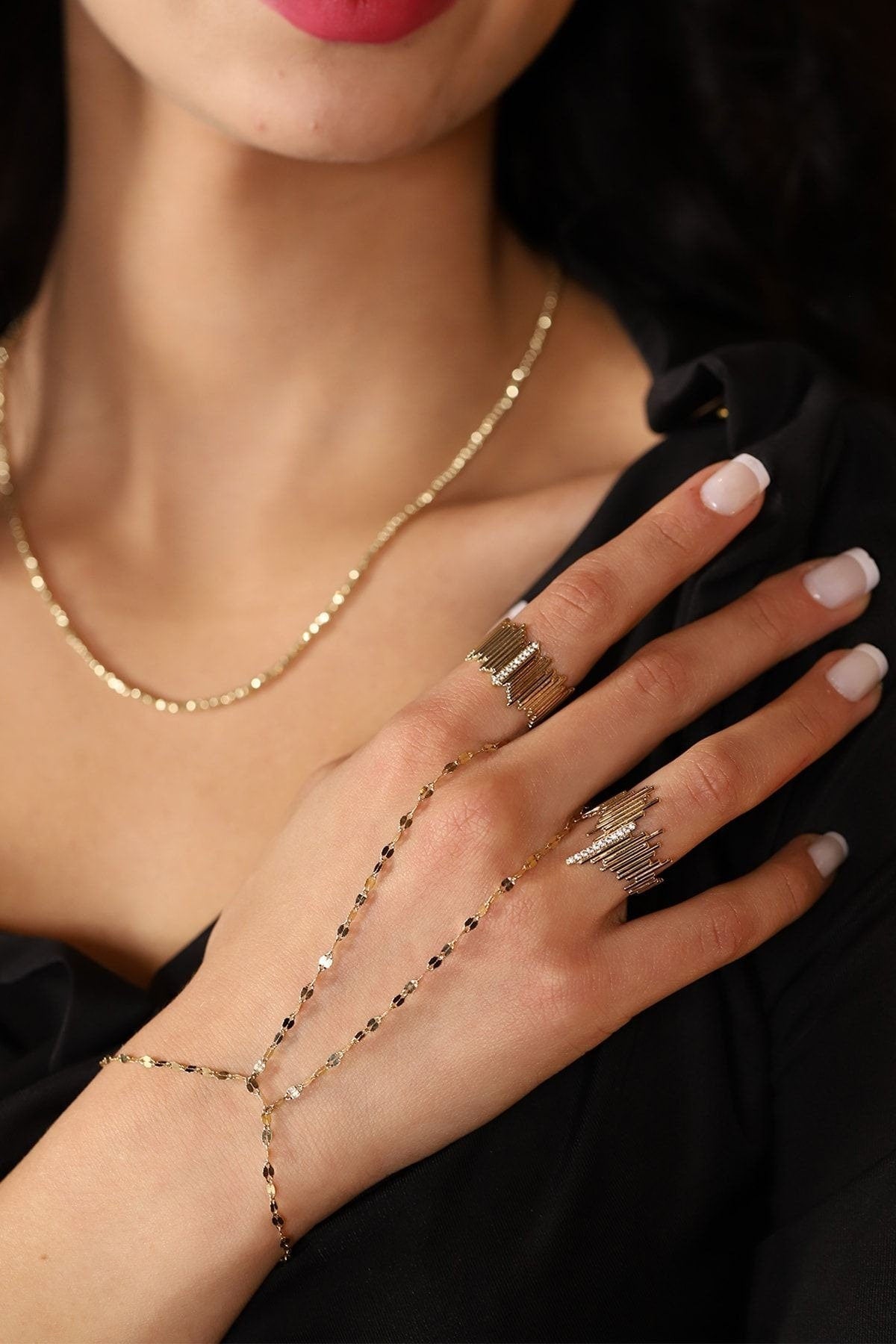 14k Solid Gold Hand Chain Bracelet, Minimalist Bracelet, y2k jewelry, For her