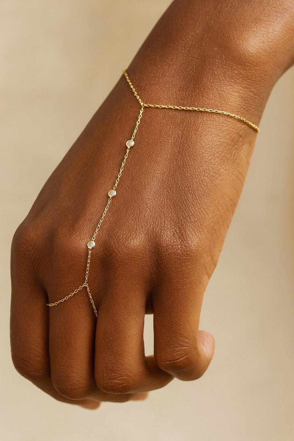14k Solid Gold Slave Bracelet • Gold Hand Chain Jewelry • Ring to Bracelet • Solid Gold Handlet Bracelet