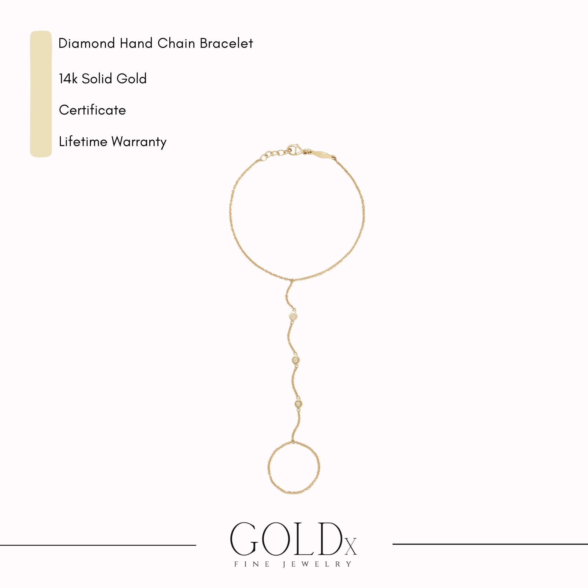 14k Solid Gold Slave Bracelet • Gold Hand Chain Jewelry • Ring to Bracelet • Solid Gold Handlet Bracelet