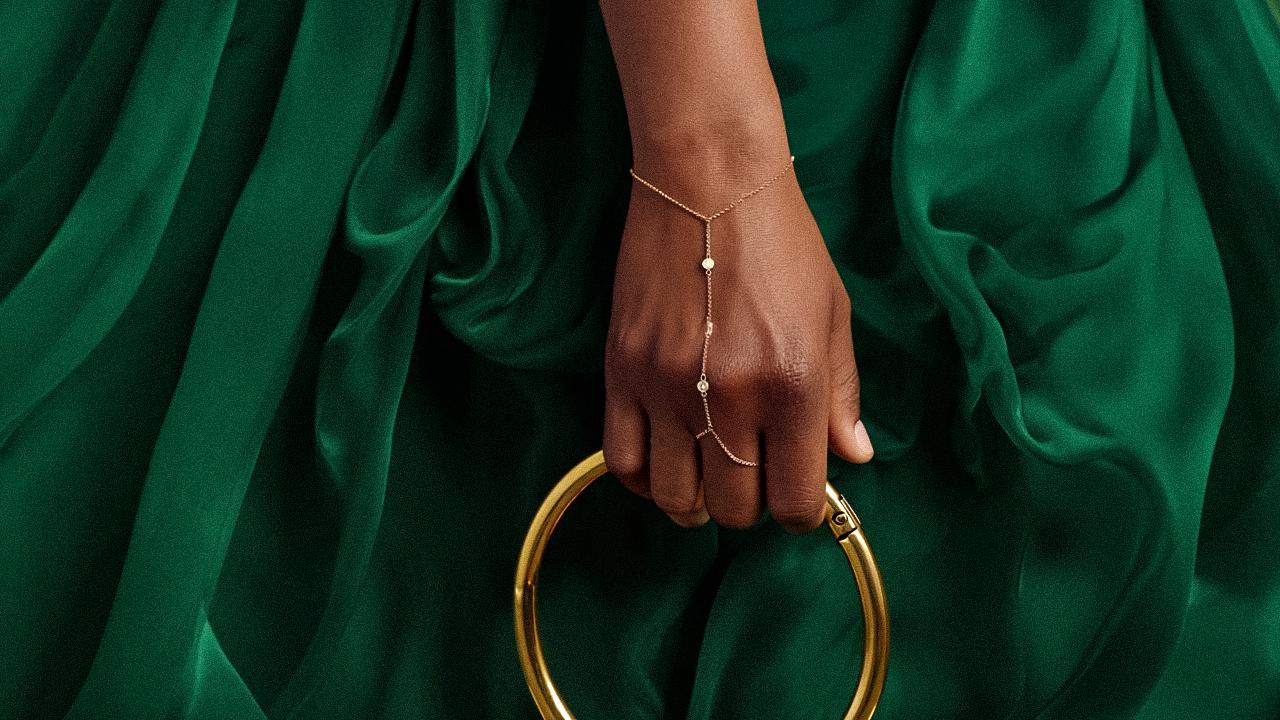 14k Solid Gold Slave Bracelet • Gold Hand Chain Jewelry • Ring to Bracelet • Solid Gold Handlet Bracelet